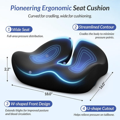 Pioneering Ergonomic Seat Cushion | Orthopedic Memory Foam Cushion for Back & Hip Support