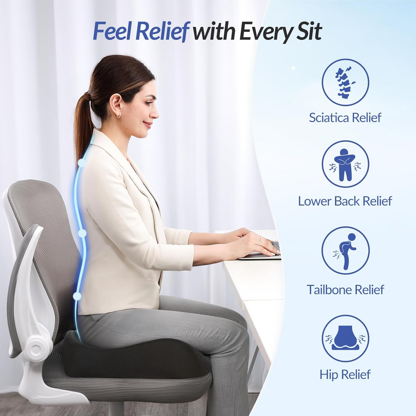 Pioneering Ergonomic Seat Cushion | Orthopedic Memory Foam Cushion for Back & Hip Support